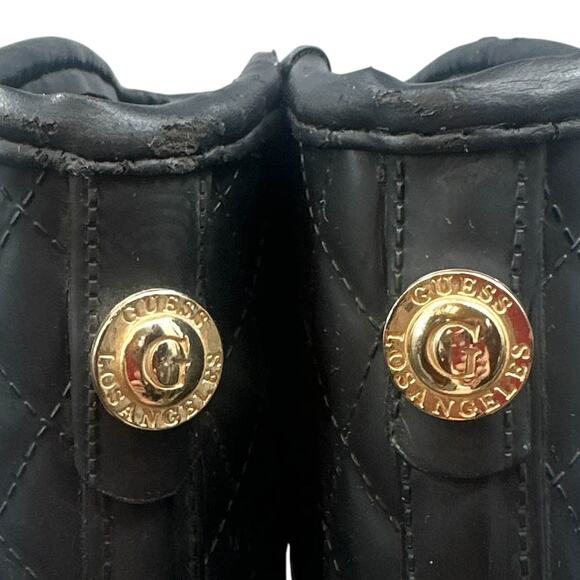 Guess Rain Boots & Quilted Black Gold Trim Tall Outdoorsy Riding Western Preppy - Picture 6 of 16